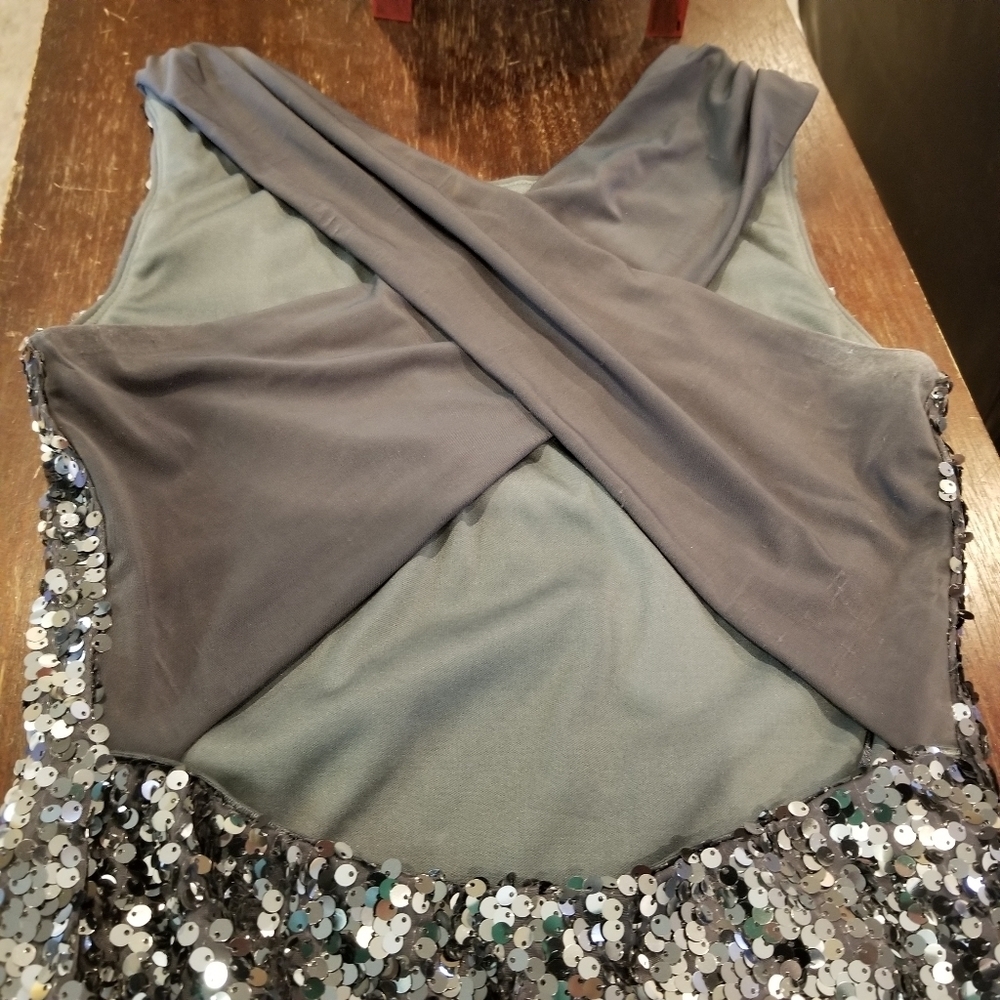 Fredericks of Hollywood Silver sequin criss cross back dress size Med - Picture 8 of 15